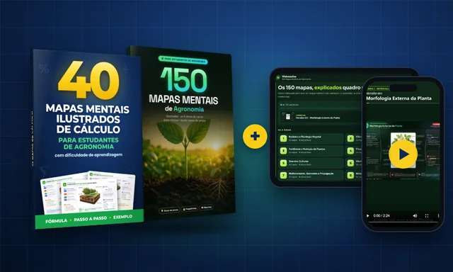 Livros 40 Mapas Mentais Ilustrados de Cálculo e 150 Mapas Mentais de Agronomia e o app de videoaulas no tablet e no celular